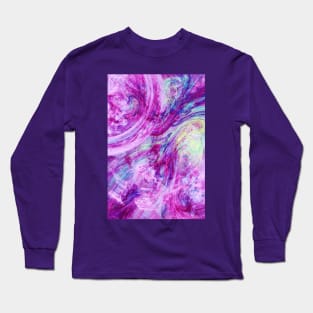 Pink and Magenta Liquid Splash Neon Swirl Abstract Artwork Long Sleeve T-Shirt